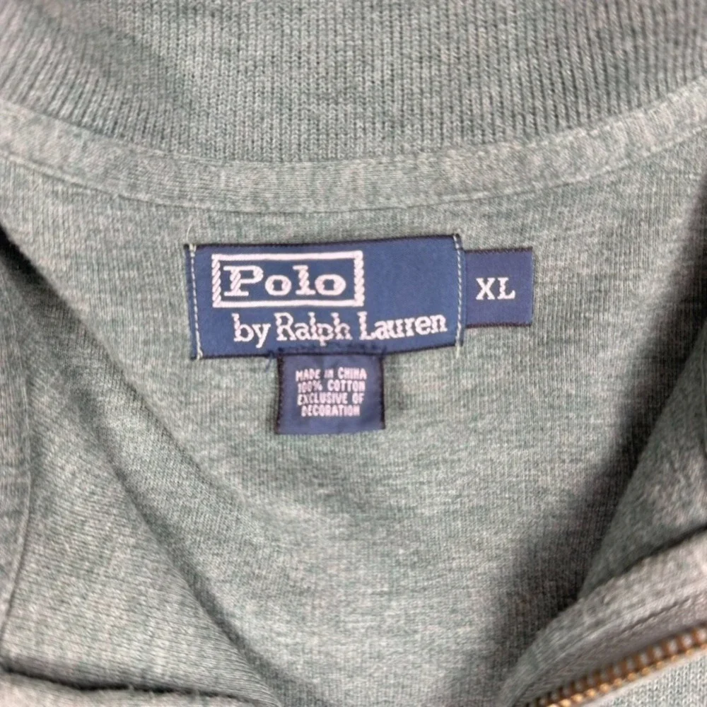 Polo Ralph Lauren Mens Sweater XL Green Quarter Zip Cotton Pony Preppy‎